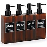 Segbeauty Bathroom & Kitchen Soap Dispenser, 4 Pack Reusable 16.9oz Plastic Square Dispenser, 500ml Empty Refillable with Labels