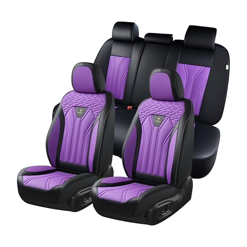 Image of FLORICH Automotive Seat Covers, Seat Covers Full Set, Car Seat Protectors 5 Seats, Purple & Black Automotive Seat Covers Fit for Most Cars Trucks