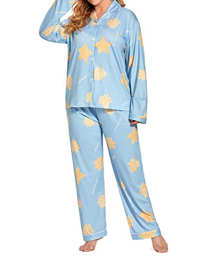 TOP-MAX Ladies Pajamas Set Button Down Women Pajama Pjs Floral Long Sleeve Sleepwear Lady Nightwear Soft Lounge Set