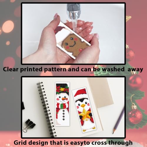 Image of ACRNIGHEET 6PCS Christmas Cross Stitch Bookmark Kit for Beginner Stamped Cross Stitch Kits for Adults DIY Embroidery Bookmark Kits with English Instructions Hand Craft Gift 8.5''x3'' 11CT