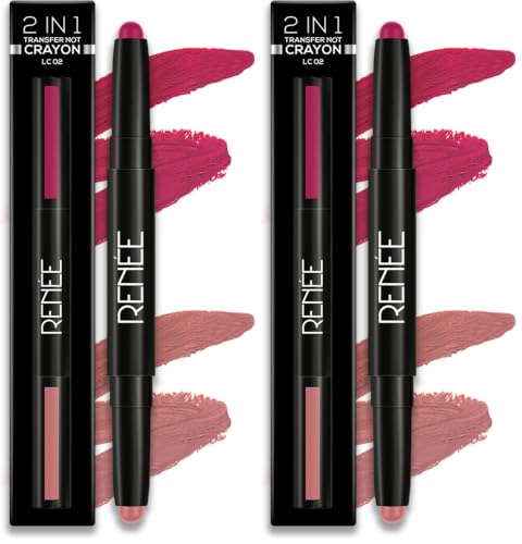 Image of RENEE 2 In 1 Transfer Not Crayon LC 02, 4gm| Long Lasting & Smudge Proof Formula| Matte Lip Color with 1 Light & Dark Shades| Enriched with Shea Butter (Pack of 2)