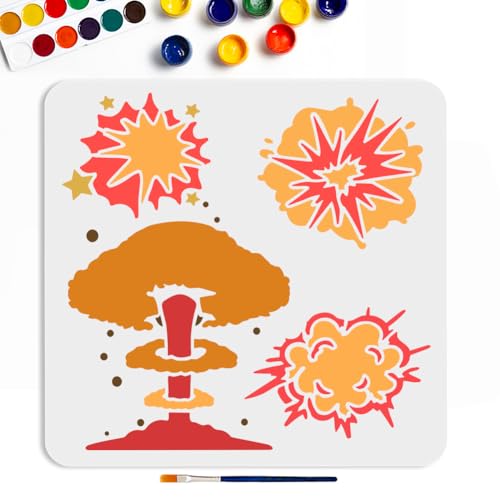 MAYJOYDIY Explosion Pattern Painting Template Mushroom Cloud Stencil 11.8x11.8inchs Reusable Drawing Templates Multiple Pattern Painting Stencil for Painting Wall DIY Art Craft Canvas