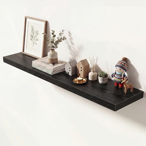 Image of Dreamland 48 Inches Floating Shelves for Wall, 9.3 inch Deep Long Floating Shelves Set of 1, Large Display & Storage Shelf, Wall Shelf for Bathroom Bedroom Living Room Kitchen Office, Black