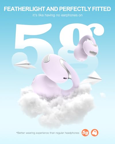 Image of Open Ear Clip Wireless Earbuds Bluetooth 5.4, Lightweight Comfort Sports Bone Conduction Headphones Built-in Mic for Clear Audio, Stable Fit Earphones 24H Play-Purple