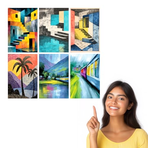 Image of SiddArtify Abstract Architecture Wall Art Poster Print Set - Modern Art Prints for Living Room Bedroom Office - 8x12 inch Board Pack of 6