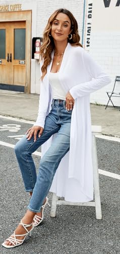 Image of Newchoice Womens Long Cardigan Summer Casual Draped Open Front Lightweight Long Sleeve Cardigan Duster with Pockets