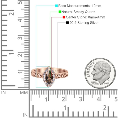 OMRANII Art Deco Marquise Natural Chocolate Smoky Quartz Halo Cubic Zirconia Filigree Band Classic Style Wedding Engagement Ring Solid 925 Sterling Silver Gift For Women4