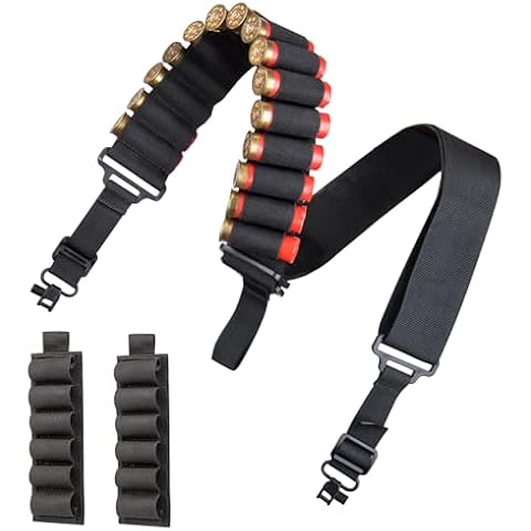 12 Gauge Shotgun Shells Holder Loops,2 Pack Shogun Ammo Holder Side Saddle with Adhensive Back Stickers，Two Point with Swivels Shotgun Sling for 12 Gauge,15 Rounds Two Point Shotgun Ammo Sling Cover