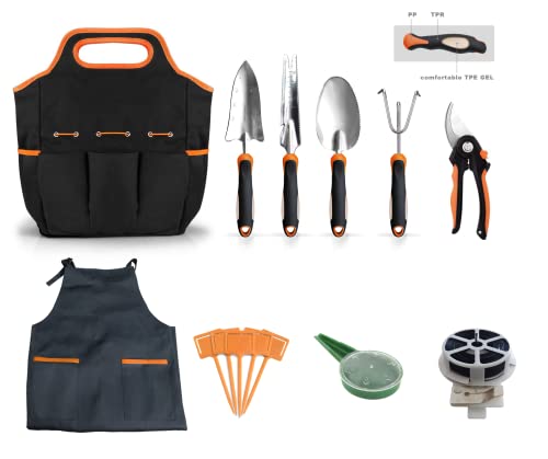 Garden Tool Set, 9 Pcs Stainless Steel Heavy Duty Garden Tool, Gardening Tools with Water Proof and Never Mould Tote, Gardening Gifts for Men and Women