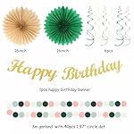 Sage-Green Pink-Gold Boho-Rustic Birthday Party-Decorations - 21pcs Happy Banner,Olive Retro Beige Paper Lanterns Pom Poms,Neutral Streamers Garland,Women Girls Decor Supplies Huglony - Image 3