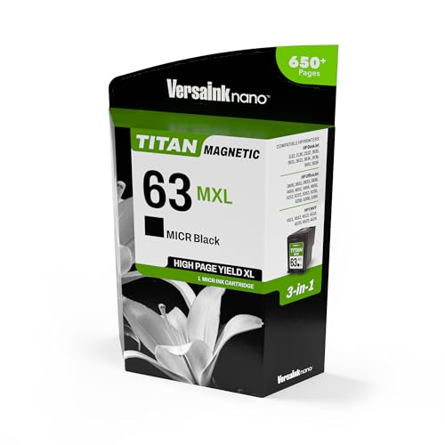 Image of VersaInk-Nano 63 MXL Titan-Magnetic (MICR 3-in-1) Black Ink Cartridge Replacement of 63 and 63 XL, Works with DESKJET 1112,2130,3630,OFFICEJET 3830,4650,5200,Envy 4510,4520
