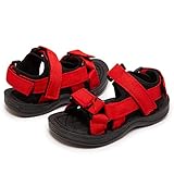 Skysole All Terrain Double Strap Sandals for Boys - Rubber Sole Amphibian Hiking/Water Sport Sandal - Red/7-8 Toddler