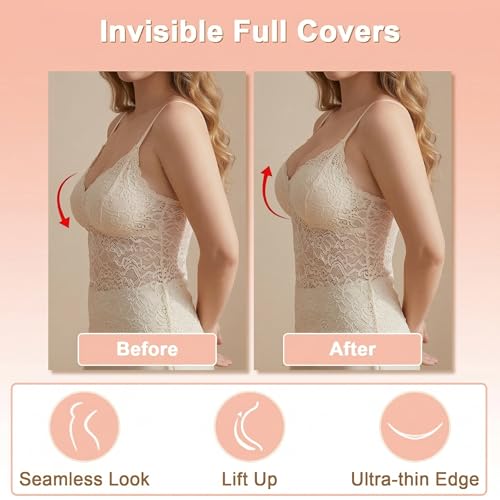 Image of Nipple Covers for Women With Lift,Thin Adhesive Sticky Bra Push Up | 2 Pairs,Waterproof,Sweat-Resistant,Lift breast,Reusable Silicone,Invisible Under Clothes,for Deep V Dresses & Wedding