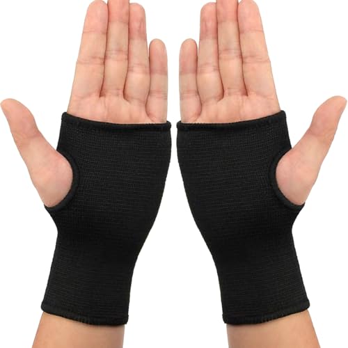 JUSDIQIR Palm Brace Wrist Support Sleeves (1 Pair), Everyday Use Wrist Brace, Compression Carpal Tunnel for Wrist Pain Relief, Fitness Gloves, Sports Glove, Wrist Brace for Men and Women (M, Black)
