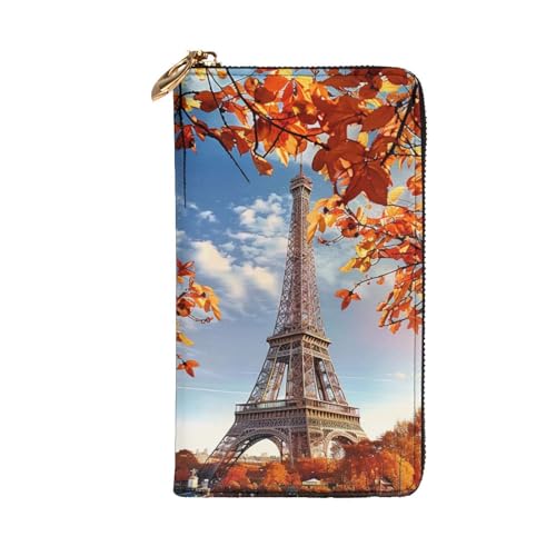 Women's Leather Wallet - Paris Eiffel Tower with Leaves Prints Coin Purse Travel Card Holder Zipper Purse Cell Phone Handbag2