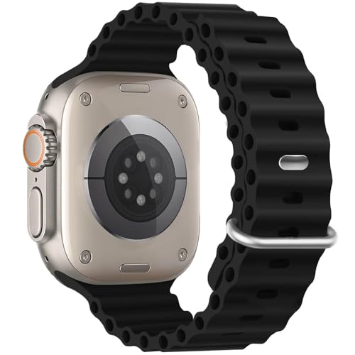Pulseira esportiva de silicone Ocean - compatível com Apple Watch Ultra 2/Ultra de 49 mm, 45 mm e 44 mm, unissex, respirável, macia e impermeável para iWatch Ultra 2, iWatch Ultra série 10 de 46 mm