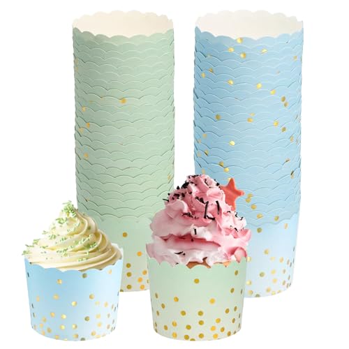 Cupcake Förmchen 100 StüCke Cupcke Wrapper 7×6×5.5cm MuffinföRmchen Papier Papier MuffinföRmchen Muffin Papierförmchen KuchenköRbchen für Muffins Dessert(Blau Grün)