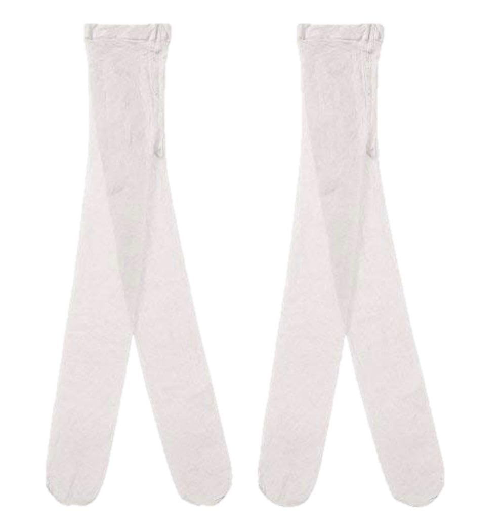Country Kids Girls White Lycra Silky Sheer-To-Waist Tights, 6-8Yrs, 2Prs