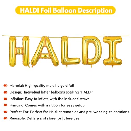 Image of Haldi Banner Gold for Wedding Home Boys Girls Men Women Foil Balloon Decoration Decor Celebration Golden