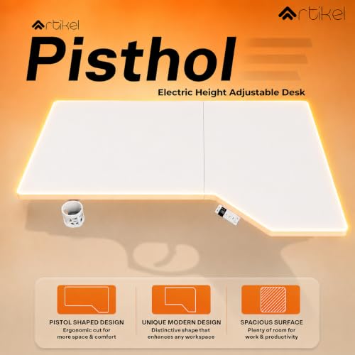 Image of Artidesk Pisthol Electric Height Adjustable Standing Desk L-Shaped Sit Stand Office Gaming Table for Home 140x85cm | USB-C | LED Display | 3 Memory Presets | Timer | Anti-Collision | 80kg Capacity