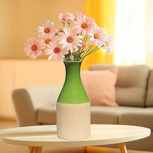 Image of Pure Source India Handcrafted Light Green Ceramic Bottle-Shaped Flower Vase (8 Inches) for Home Decor, Living Room, Gifting, Decorative Small Vase (Flower NOT Included)