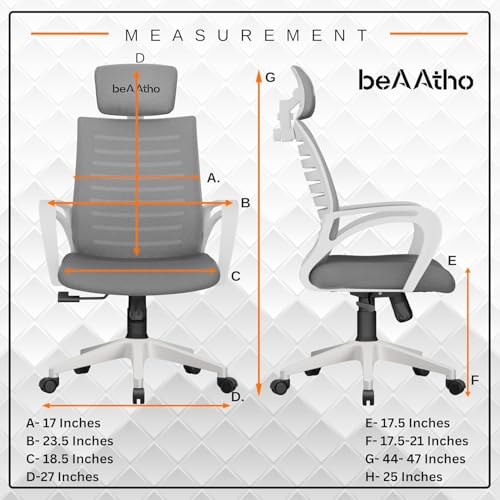 Image of beAAtho Verona Mesh High Back Ergonomic Home Office Chair | 3-Years Limited Warranty, Tilting & Height Adjustable Mechanism, Heavy Duty Metal Base| (White-Grey)