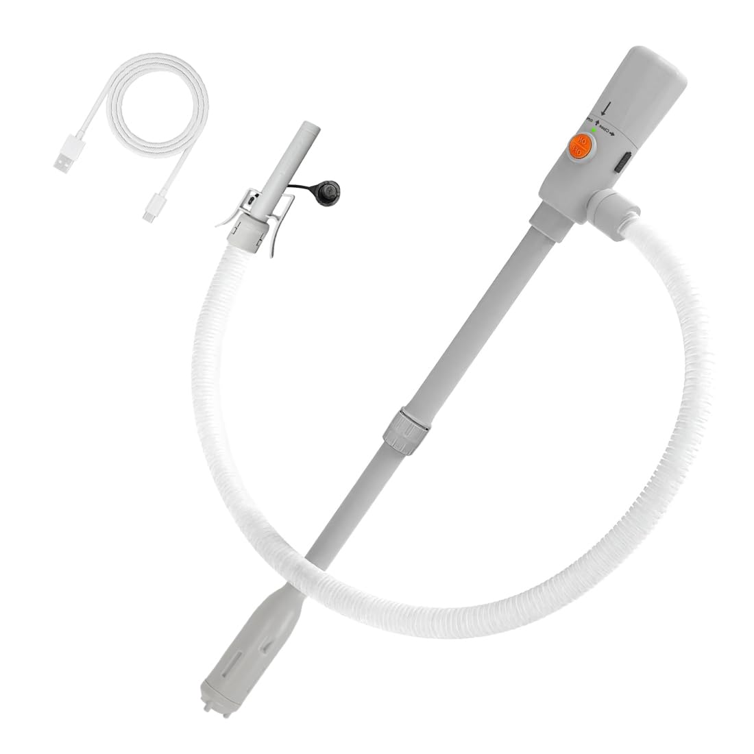 Pompe à Essence Électrique, 3,2 GPM Carburant, Arrêt Automatique | Arrêt Automatique, Dual Power USB-C/AA, Tuyau 51 Pouces, Tube d'Aspiration Télescopique, Gasoil Diesel, Eau, Transfert, Bidon