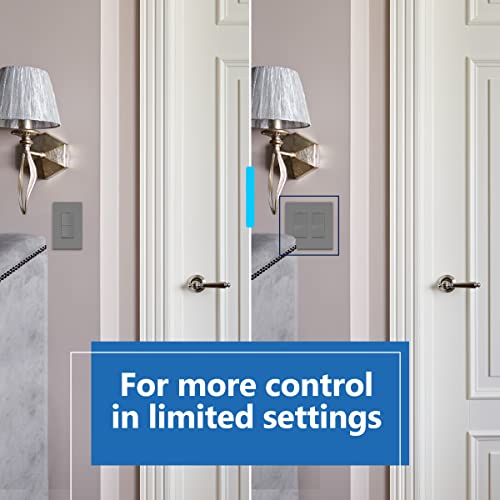 Image of LIDER Lighted Double Switch with Screwless Wall Plate, Combination Frameless Decorator Switch with Locator Light, Ground Terminal Single Pole, 15A 120V, UL Listed, Thermoplastic, Matte Gray, 2-Pack