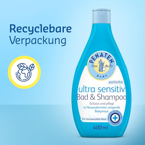 Penaten Ultra Sensitiv Bad & Shampoo besonders mildes Baby Bad & Baby Shampoo für hochsensible zu Neurodermitis neigende Babyhaut, 400ml 6
