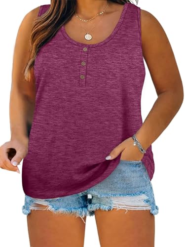 Image of Womens Plus Size Tank Tops Summer Button Down Henley Shirts Sleeveless Tops
