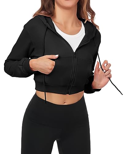 Cropped Zip Up Hoodie Women Jacket Top Sweatshirt Casual Basic Gy...