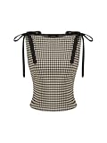 CIDER Tank Tops for Women Gingham Bow Tie Boat Neck Sleeveless Jacquard Slim Fit Top Blouses Womens Tops Brown