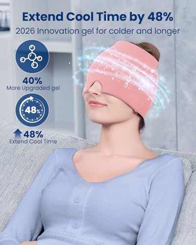 Image of ONLYCARE 2 Pack Migraine Relief Cap, Headache Relief Cap with Odorless Reusable Gel Head Wrap, Soothing Face Ice Pack Mask Products with Hot & Cold Therapy for Tension, Stress, Hangover & Puffy Eyes