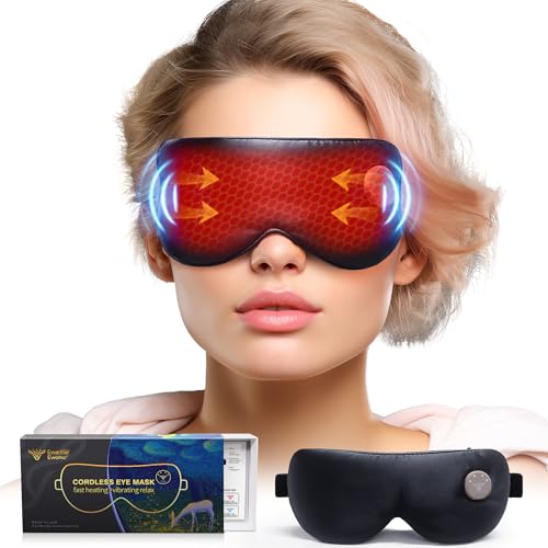 Ewarmer Cordless Heated Eye Mask,Electric Eye Massager,4 Modes (Heat Only/Massage+Heat),Fast Heat Therapy for Dry Eyes Relief,Rechargeable,Washable,Travel/Office/Home, Help Sleep&Relaxation (Black)