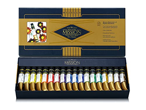 Mijello Mission Gold - Juego de acuarelas (18 tubos de 7 ml, con paleta, acuarela de artistas, alta luminosidad, sin cobalto ni cadmio) Cover