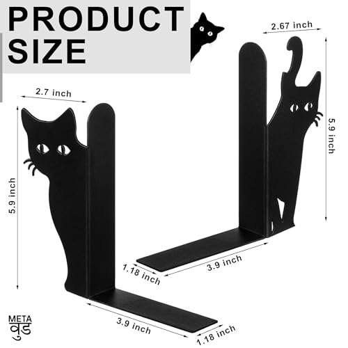 Image of 2 Cat Metal Bookends Set of 2 Heavy Duty Book Ends for Shelves Desk Decorative Bookend Book Organizer Non Slip Book Holder Stand for Office Home Study Room Gifts for Book Lovers