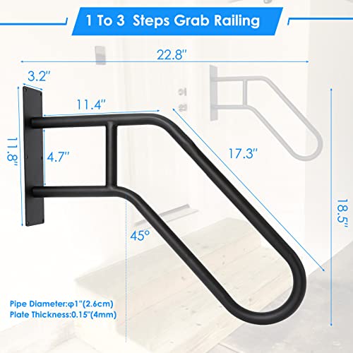 Aolamegs Metal Handrails For Outdoor Steps -1 Pack 28.7" Wrought Iron Hand Railings For Outdoor Stairs 1 2 3 Steps Hand Rails Wall Mounted Outside Indoor Porch Garage Stairway Exterior Safety Railing #TOP1
