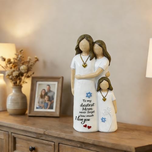 Estatua de resina madre e hija abrazándose pintada a mano miniatura 1