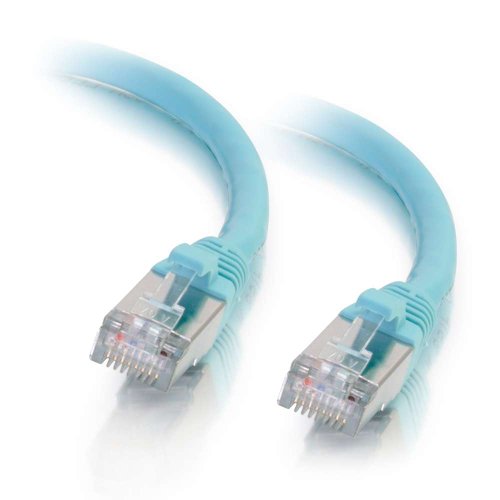 Câble de raccordement réseau Cat6a blindé sans accroc C2G STP aqua 2,74m pour routeur et PC