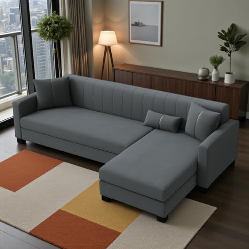 Image of SOCOZI Almeria 5 Seater RHS L Shape Sofa Set | Soft Velvet Suede Fabric | Modern Design | Plush Comfort Cushions for Living Room (Dark Grey)