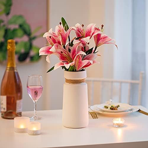 White Ceramic Flowers Vase for Pampas Grass, Hewory Modern Elegant Decorative Matte Vase for Artificial Fake Flower Plant Rose, Home Living Room Bedroom Decor 22cm