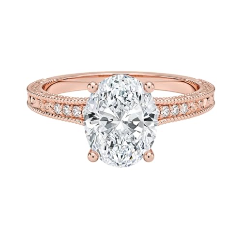 2 Ct Oval Cut Engraved Pave Lab Grown Diamond Ring For Women