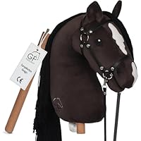 GaloppFreude® Hobby Horse Pferde Braunschecke – Großes A3 Steckenpferd mit Schraubstab & Trense – Hobby Horsing Pferd zum Reiten für Kinder & Stockpferd mit Langer Mähne – Inkl. Horse Zubehör