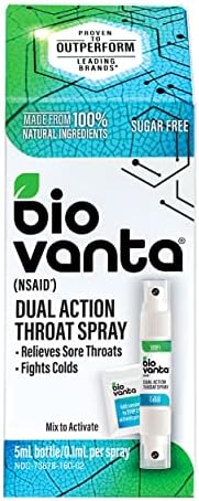 Biovanta Natural Ingredients Throat Spray for Cold and Sore Throat, Sugar-Free Dual Action 5 Milliliter Bottle