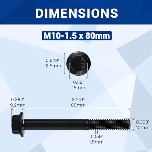 Image of 6-Sets M10-1.5 x 80mm Grade 10.9 Flange Hex Bolts + Flange Nut + Flat Washer + Lock Washer Combo Pack, Black Oxide, for Automotive & Machinery