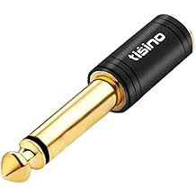 Tisino 1/4 Mono to 3.5mm Stereo Adapter, Gold Plated 6.35mm TS Male to 1/8 inch TRS Female Audio Connector - Black, 1 Pack