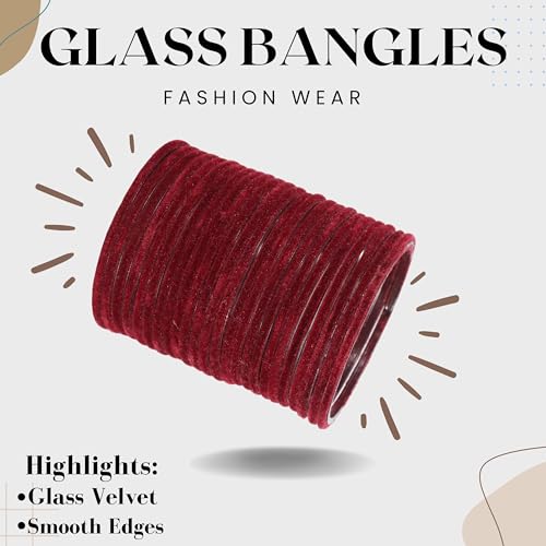 Image of NMII Glass Velvet Bangles Set For Women and Girls | Plain Glass Bangles | Velvet Chudi | Simple Bangles For Women | Stylish Glass Bangles- Set of 24