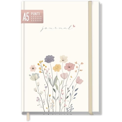 paper&you® Dotted Journal punteado A5 con banda elástica [Flower Joy] 156 páginas - cuaderno a puntos, diario - sostenible & climáticamente neutro