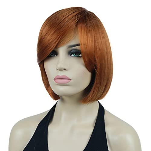 Lydell 8" Straight Short Wigs Bob Hair with Bangs Cute Central Dot Top Heat Resistant Synthetic Wigs (130A Fox Red) - Image 3