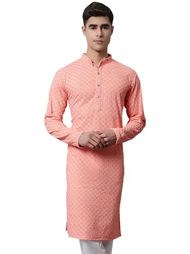 Image of Jompers Men's Regular Fit Cotton Chikankari Embroidered and Sequence Kurtas